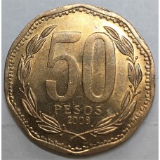 CHILE 2008 . FIFTY 50 PESOS COIN . ERROR . WRONG SPELLING 